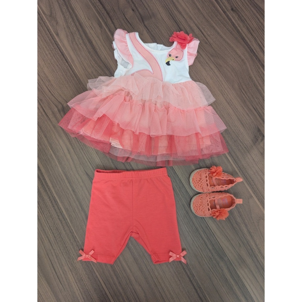 Nanette Baby Flamingo Tutu Dress Outfit Set 12M Leggings Matching Shoes Included